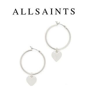 AllSaints Silver Heart Hoop Earrings